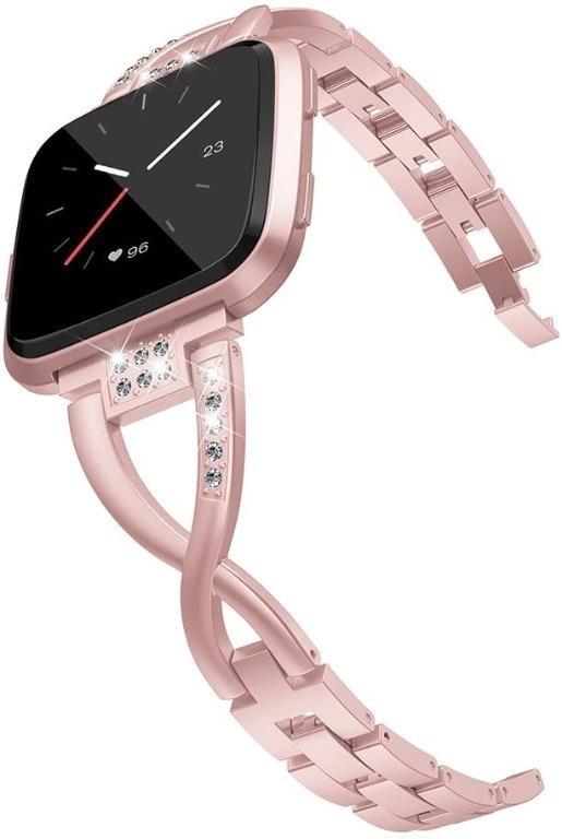 Wearlizer Compatible with Fitbit Versa 2 Bands for Women Bling Versa Watch Band Metal Fit Bit Versa Band Straps Accessories Wristbands Bracelet for Fitbit Versa Versa Lite Versa 2 Band Rose Gold Mobil...