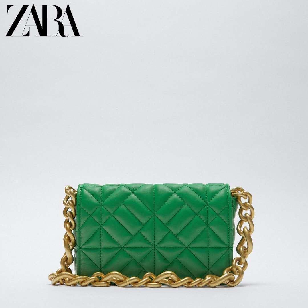 ZARA 100% Leather Green Woven Shoulder Bag Handbag Shopper Gold Chain 6214  810 | eBay