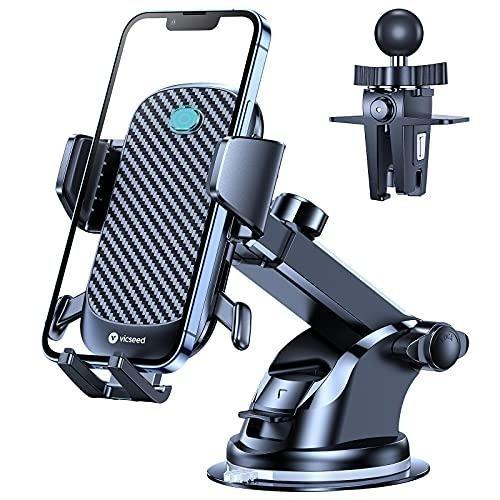 VICSEED Universal Cell Phone Holder for Car [Solid & Durable] Car Phone  Holder Mount for Dashboard Windshield Air Vent Long Arm Strong Suction Cell Phone  Car Mount Thick Case Heavy Phones Friendly