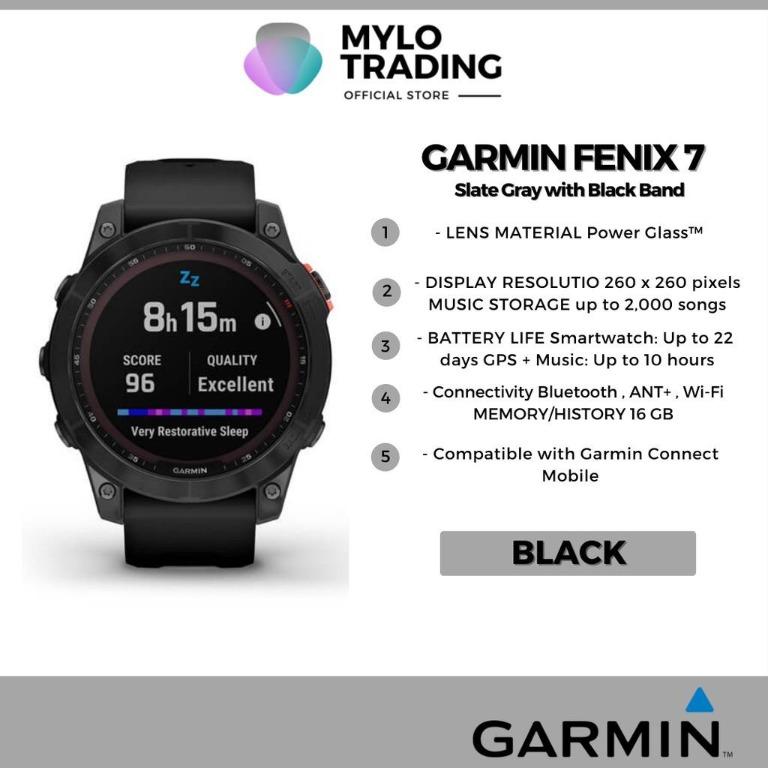 Garmin Fenix 7 Standard Solar Sapphire Solar Slate Gray with Black