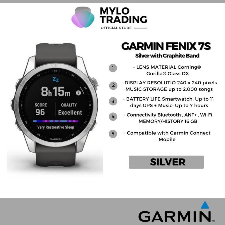 Garmin Fenix 7S Smartwatch - Silver with Graphite Band