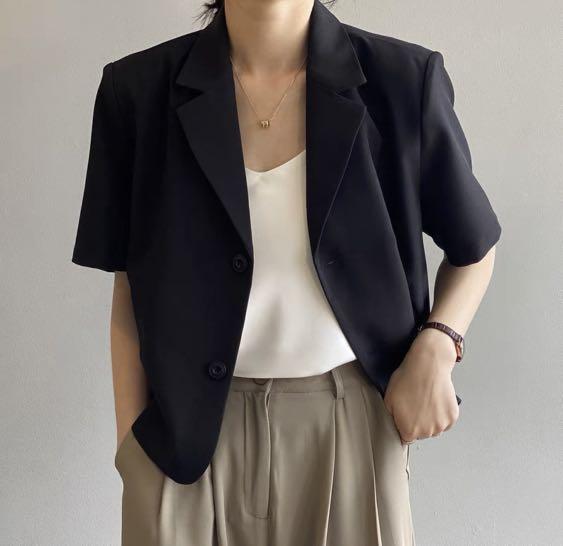 Black Outerwear Shirt Short Sleeve Top Women s Fashion Coats