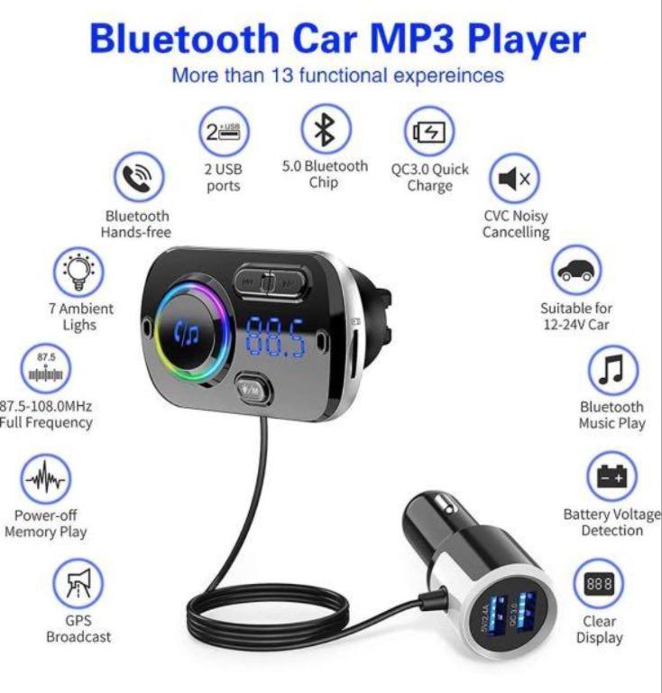 Bluetooth Car Charger, BC49BQ Wireless Bluetooth Car Kit, Fast Charging