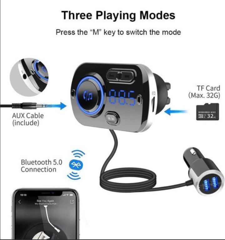 Bluetooth Car Charger, BC49BQ Wireless Bluetooth Car Kit, Fast Charging