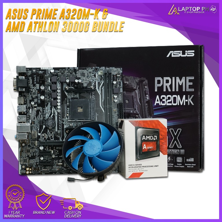 BUNDLE AMD Athlon 3000G w/ Radeon Vega 3 Graphics Am4 Processor + Asus ...