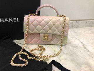 pink chanel flap bag with top handle