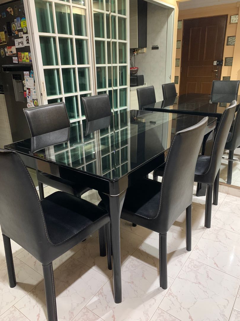 Dining Table with 10mm Tempered Glass Top. Comes with 5 chairs, Furniture & Home Living ...