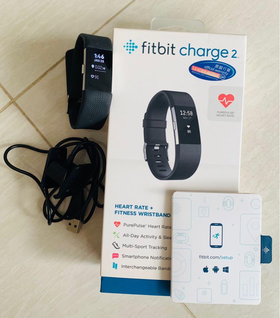 Fitbit Charge 2 Black Watch L size Mobile Phones Gadgets Wearables Smart Watches on Carousell