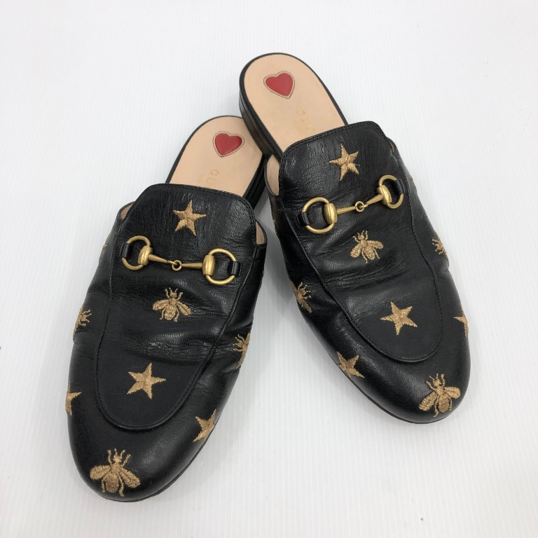 GUCCI 505268 PRINCETOWN BEE BLACK WOMEN MULE 227001654 Luxury