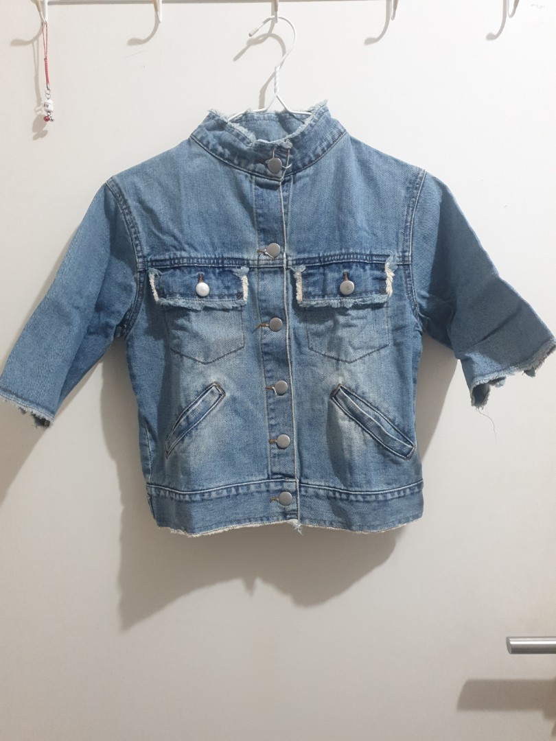 High neck jeans jacket, Fesyen Wanita 
