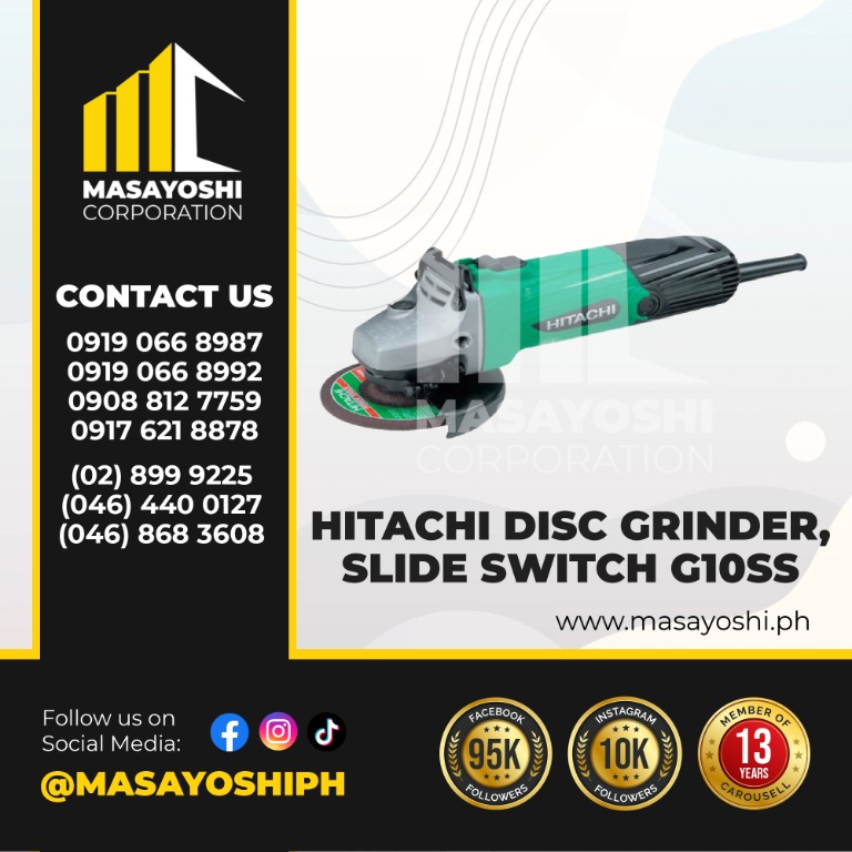HITACHI Disc Grinder, Slide Switch G10SS Power Tools Grinder Disc