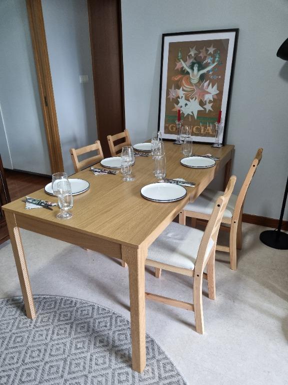 IKEA extendable dining table and 4 chairs set, Furniture & Home Living
