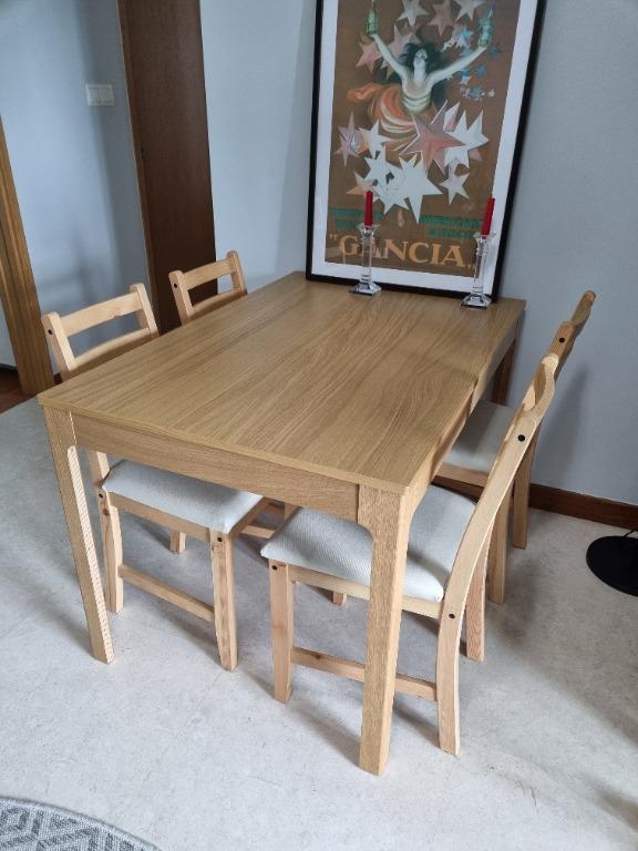 IKEA extendable dining table and 4 chairs set, Furniture & Home Living