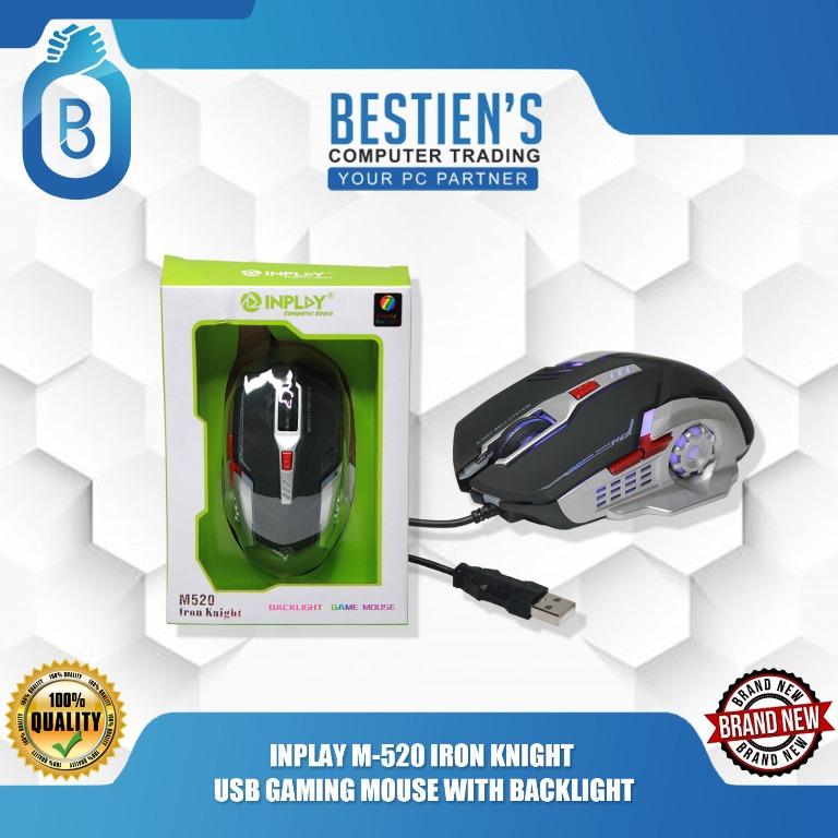 INPLAY M-520 IRON KNIGHT USB GAMING MOUSE WITH BACKLIGHT (Category: Computer Keyboard) located in Quezon City. Submitted by besteinpc (Listing ID 1045852883, Image 1). Description: INPLAY M-520 IRON KNIGHT USB GAMING MOUSE WITH BACKLIGHT 👉Level game chip. 👉Suitable for CS, CF, LOL and world of warcraft and other games. Both games or office as sharp as easily as confidence. 👉Four DPI regulation design 👉To support the resolution 800/1200/1600/2