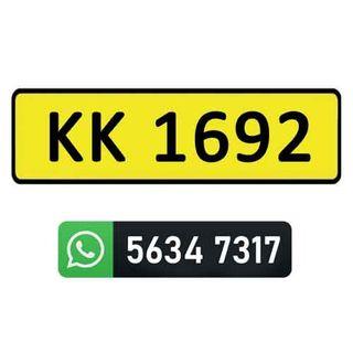 KK 1692  Lucky Car Plate Number 靚車牌 幸運車牌 代辦運輸署手續