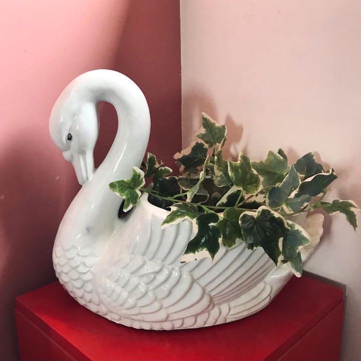 Vintage Ceramic Swan Planter 5 Inches Tall 8 Inches Long With Drainage Hole in Bottom