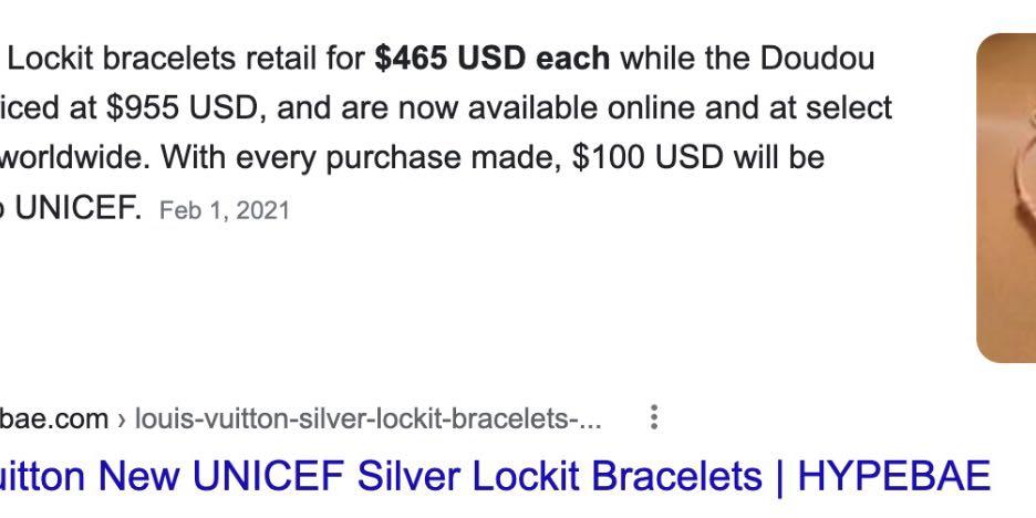 Louis Vuitton Silver Lockit x Doudou Louis Bracelet, Recycled Silver and Organic Cotton Cord Blue. Size NSA
