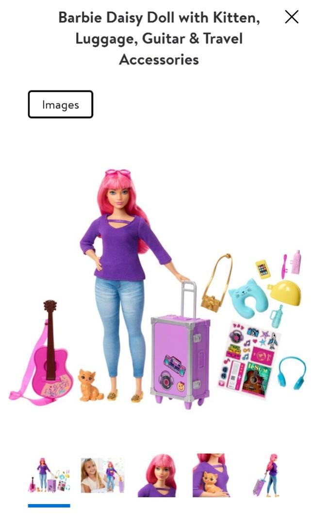 Barbie Daisy Doll, Pink Hair, with Kitten, Guitar, Opening Suitcase,  Stickers and 9 Accessories