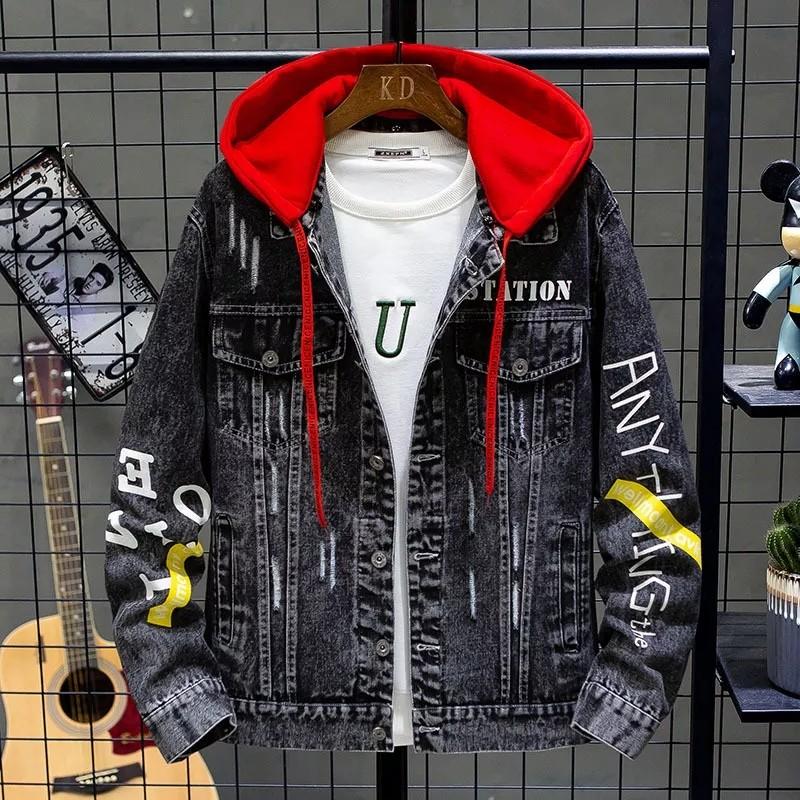 Men's denim discount jackets with hood