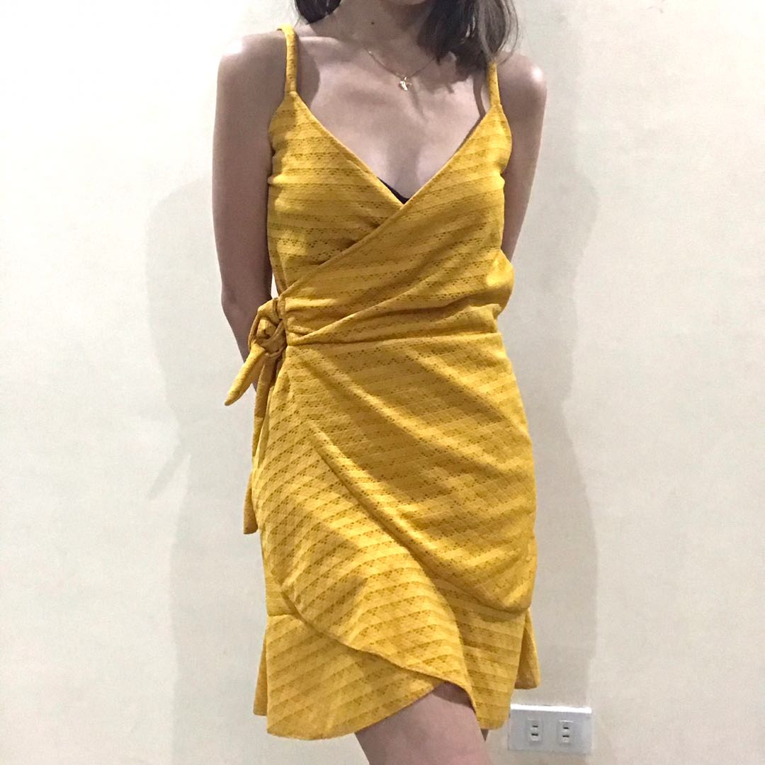 Mustard Yellow Wrap Around Beach Dress, Women's Fashion, Dresses & Sets ...