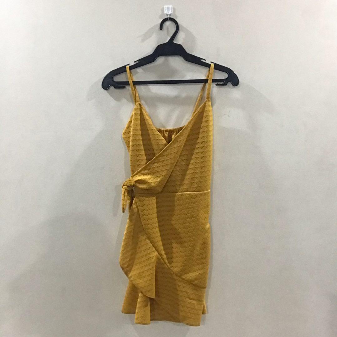 Mustard Yellow Wrap Around Beach Dress, Women's Fashion, Dresses & Sets