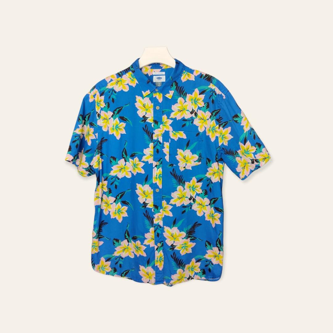 OLD NAVY BLUE HAWAIIAN SHIRT, Men's 