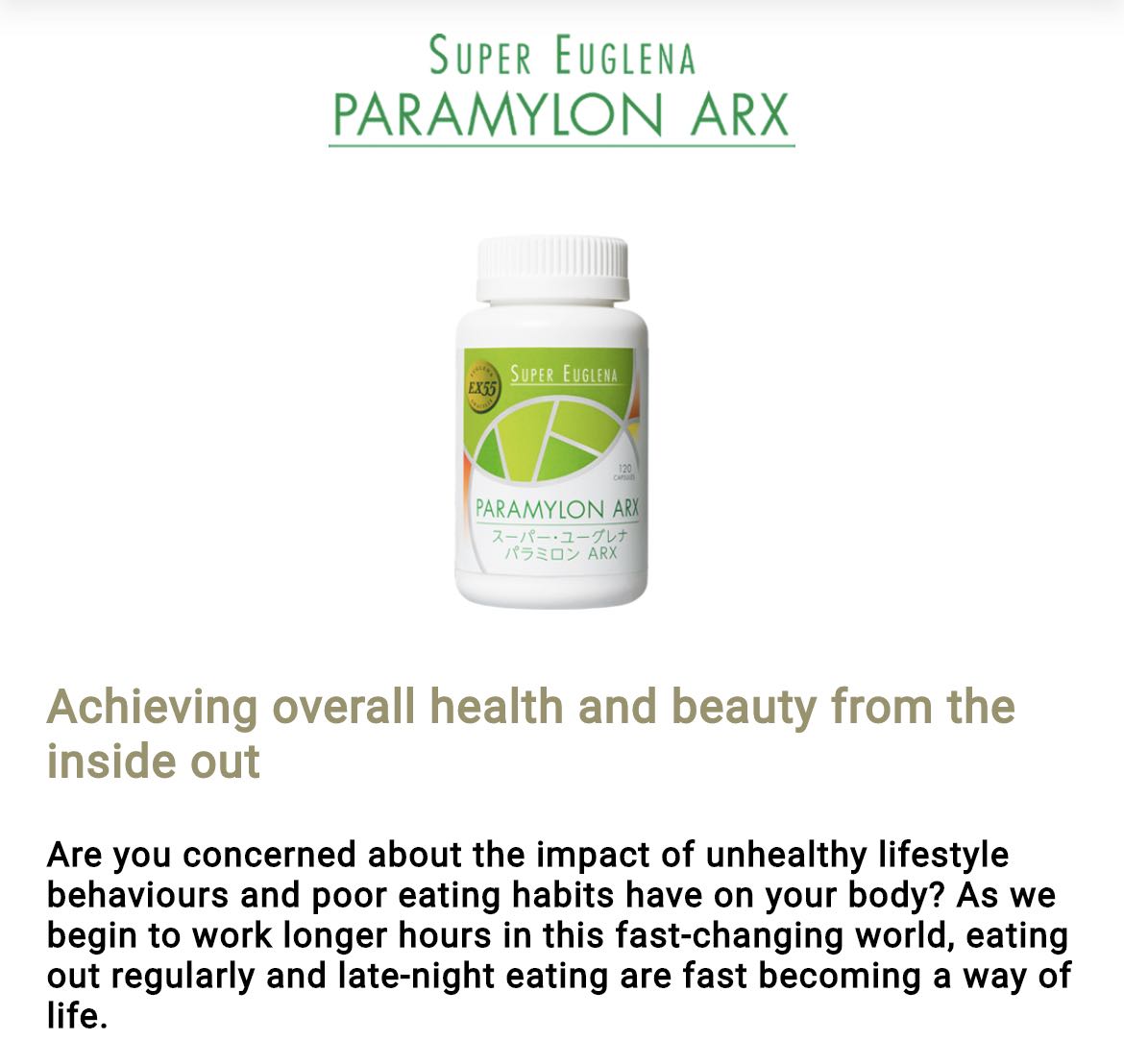 PARAMYLON ARX a supplement with increased amount of paramylon, is