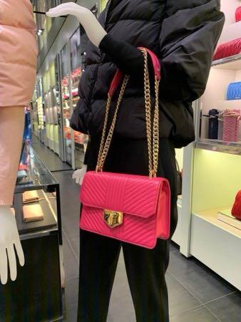 PRADA Chain Shoulder Bag Leather Pink Authentic