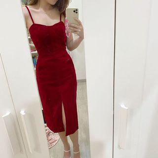 Red midi dress