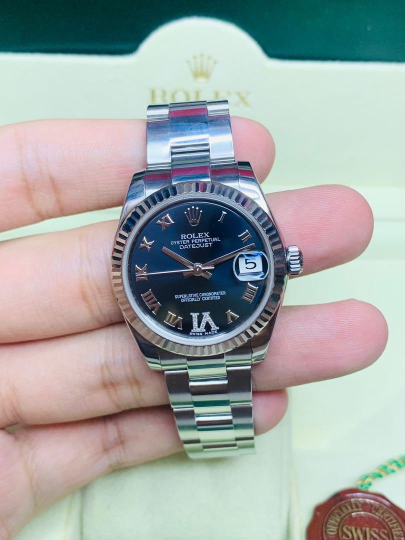 ROLEX Datejust 178274 Dark Blue Sixth Roman Diamond Dial 31mm Automatic Watch 18k White Gold Bezel