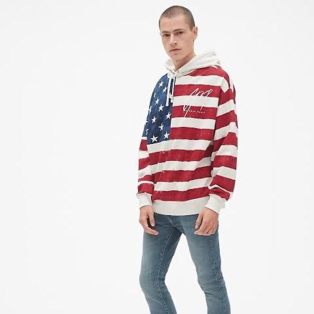 SALE GAP X BALMAIN PARIS PULLOVER HOODIE AMERICAN FLAG
