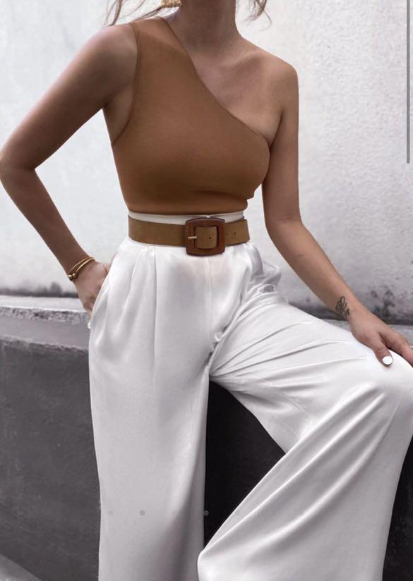 Shona Joy Basic One Shoulder Top Tan Women s Fashion Tops