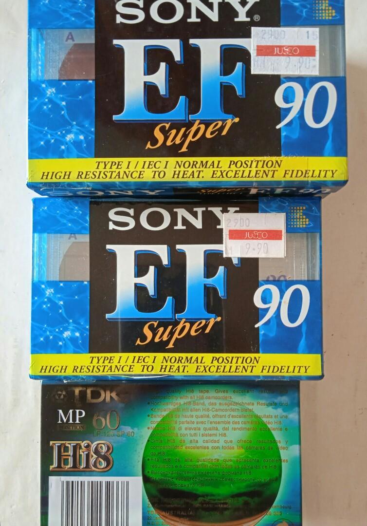 Sony EF 90 cassette tape + TDK Hi8 MP 60 tape, Hobbies & Toys, Music