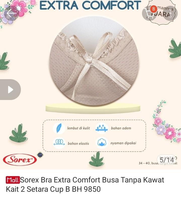 Sorex Bra Extra Comfort Busa Tanpa Kawat Kait 2 Setara Cup B BH 9850