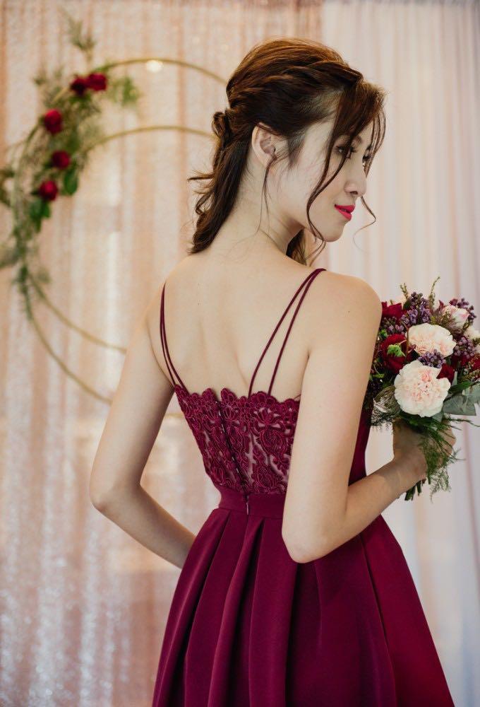 The Thread Theory Beautiful Back To Back Dip Hem Dress Burgundy