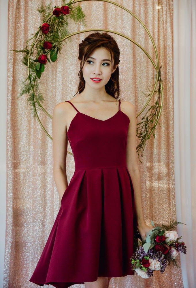 Burgundy dip hem dress sales