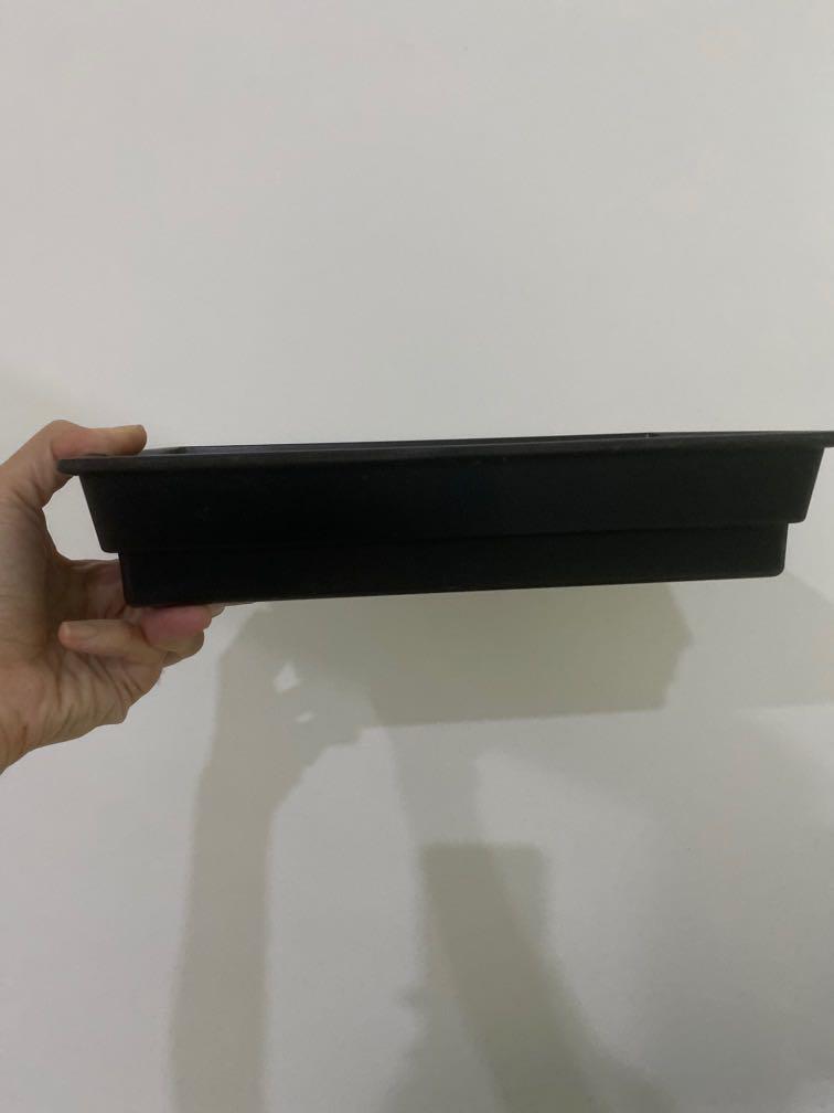 Wide rectangular vase (Category: Pots & Planters) located in Singapore. Submitted by _roofand (Listing ID 1147561556, Image 2). Description: Plastic Great for flower foam arrangements, storage and organising, planting seeds directly. Approximate Dimensions : 27 x 19 x 6cm 2 available, 1 for $7, 2 for $12 .