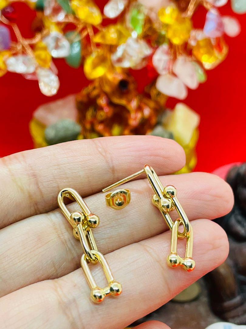 18K Gold Hardware 3 Link Stud Earrings E34 Women s Fashion