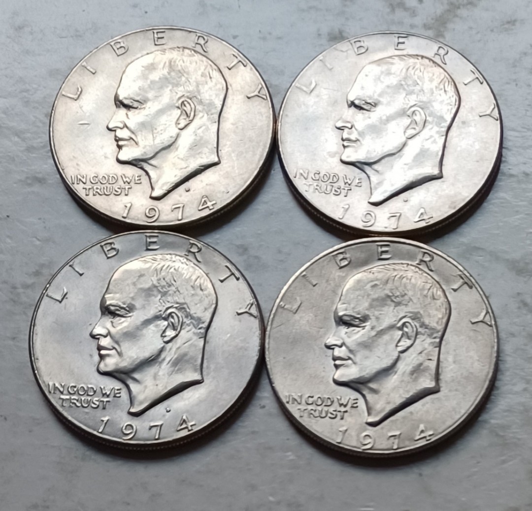 美國1974年1元硬幣共4枚（品相實物如圖）, 興趣及遊戲, 收藏品及紀念品, 錢幣- Carousell