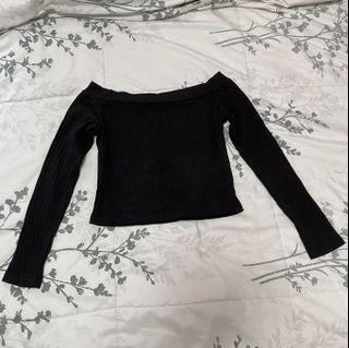 Black Crop Off Shoulder Long Sleeve Top