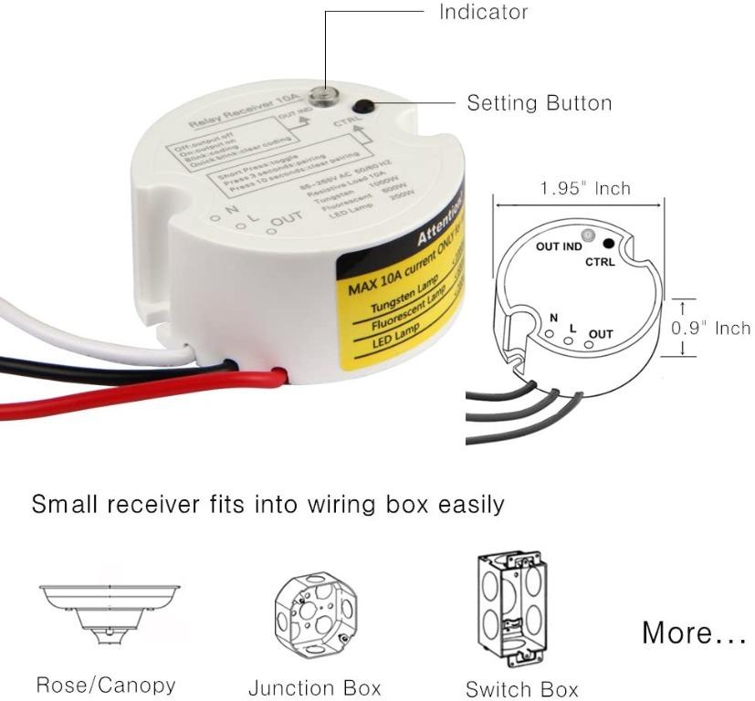 Acegoo Wireless Lights Switch Kit - Self-Powered Battery Free Transmitter  with Receiver Remote Control House Lighting & Appliances (Switch, Receiver