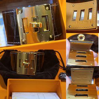 BNIB HERMES GRAPHITE CROC KELLY DOG GHW
