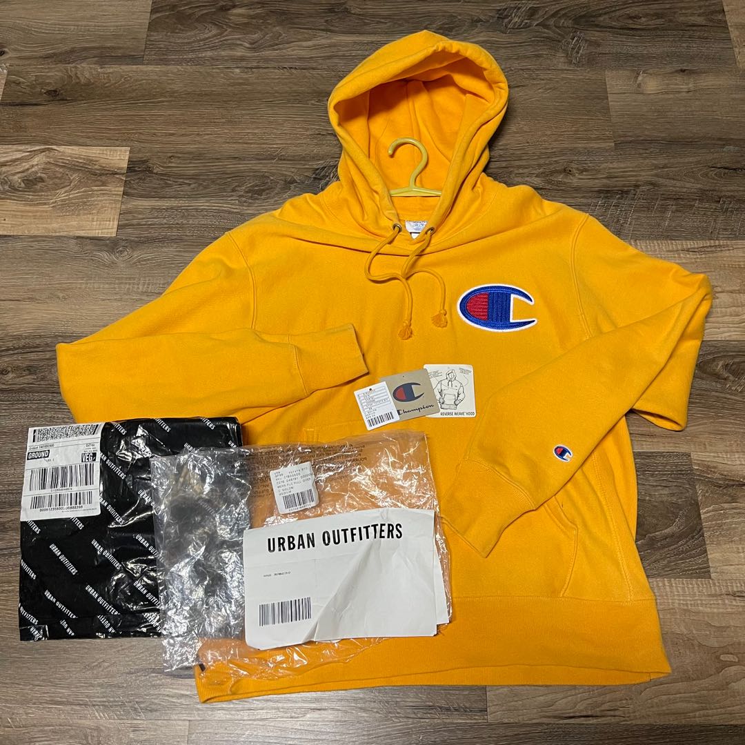 Yellow champion outlet hoodie big c