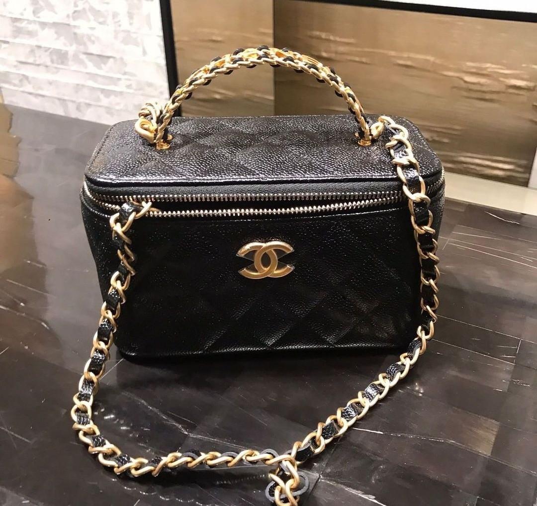 CHANEL Lambskin Quilted Mini Vanity Case With Chain Black 1294221