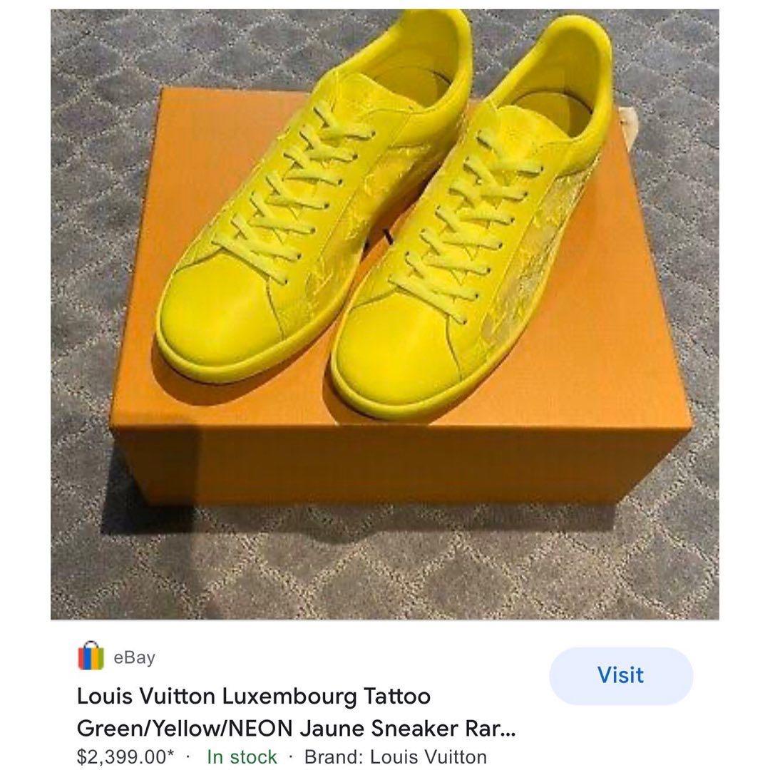 Excellent condition authentic Louis Vuitton limited edition luxembourg  sneakers neon yellow with dustbag fits size 6 mens size 8-9 womens unisex  retails for $2300 dollars (123k plus pesos) P20,000, Women's Fashion,  Footwear