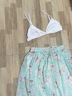 Floral maxi skirt x white bralette