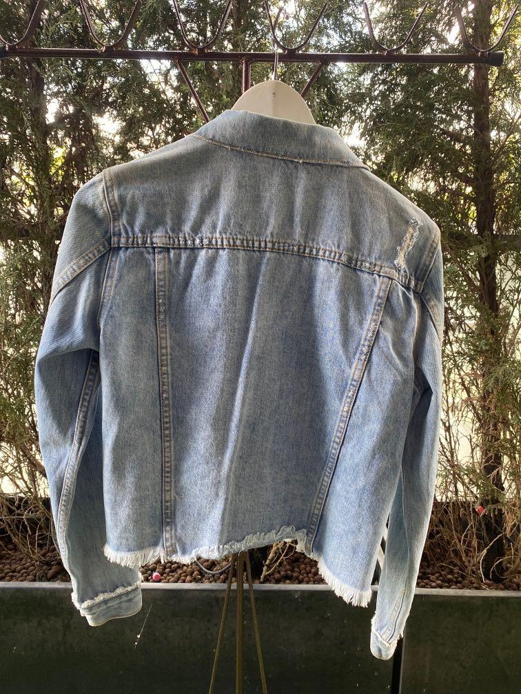 Glassons cropped blue ripped details denim jacket