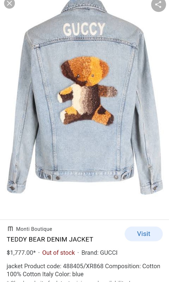 Gucci Distress Bear Denim Jacket, Men's Fashion, Coats, Jackets and  Outerwear on Carousell
