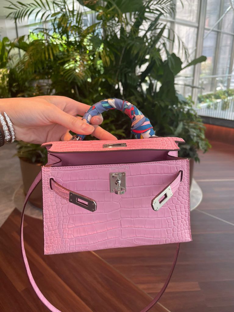Hermes pink mini kelly croc K20, Luxury, Bags & Wallets on Carousell