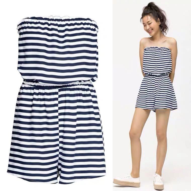 hm Striped Romper, Women's Fashion, Dresses & Sets, Rompers on Carousell